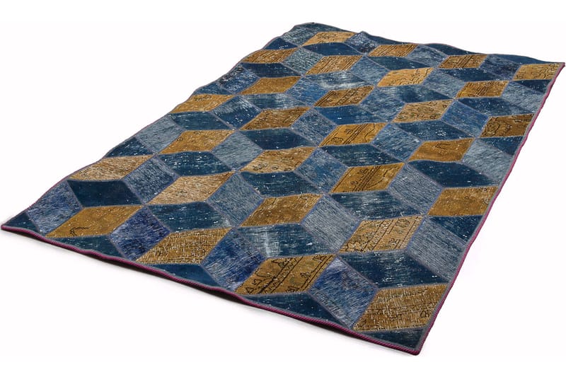 Handknuten Patchworkmatta Ull/Garn Flerfärgad 142x217cm - Patchwork matta - Handvävda mattor