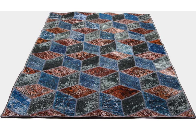 Handknuten Patchworkmatta Ull/Garn Flerfärgad 141x215cm - Patchwork matta - Handvävda mattor