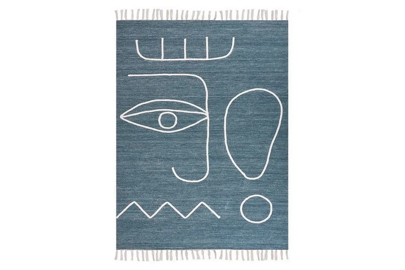 Plattvävd Yavu, Blå, Vit, 140x200 cm