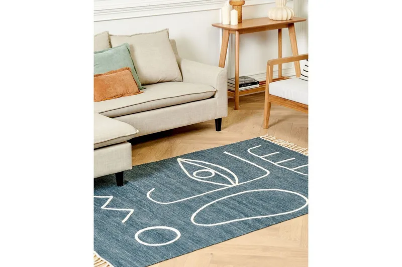 Plattvävd Yavu - Blå, Vit, 140x200 cm - Textil & mattor - Mattor - Utomhusmattor