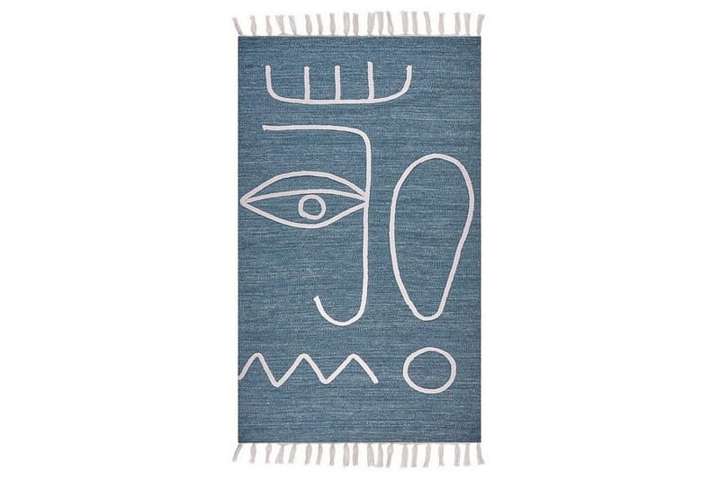 Plattvävd Yavu, Blå, Vit, 80x150 cm