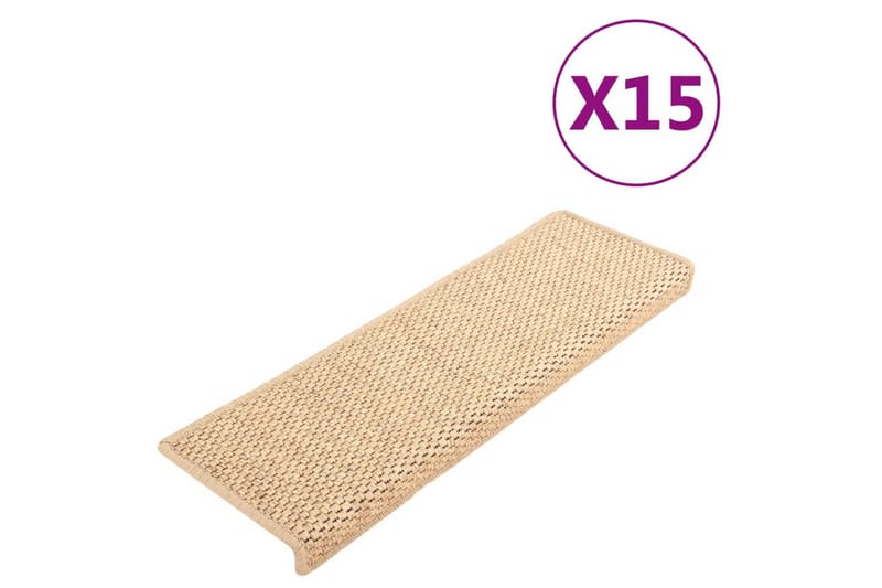 Trappstegsmattor självhäftande sisal 15 st 65x25 cm ljusbeig - Beige - Textil & mattor - Mattor - Specialmatta - Trappstegsmattor