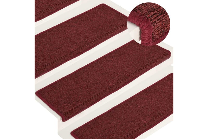 Trappstegsmattor 15 st 65x25 cm matt röd - Röd - Trappstegsmattor - Små mattor - Mönstrade mattor - Stora mattor - Handvävda mattor - Gummerade mattor