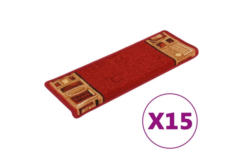 Trappstegsmattor självhäftande 15 st 65x25 cm röd - Röd - Textil & mattor - Mattor - Specialmatta - Trappstegsmattor