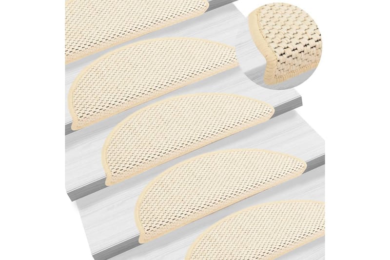 Trappstegsmattor självhäftande sisal 15 st 56x20 cm gräddvit - Vit - Textil & mattor - Mattor - Specialmatta - Trappstegsmattor