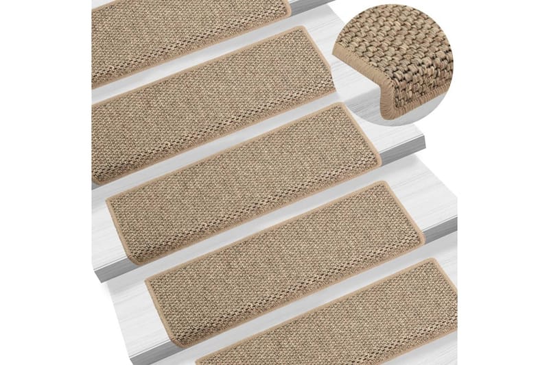 Trappstegsmattor självhäftande sisal 15 st 65x25 cm - Beige - Textil & mattor - Mattor - Specialmatta - Trappstegsmattor