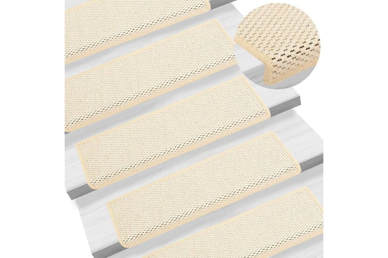 Trappstegsmattor självhäftande sisal 15 st 65x25 cm naturvit - Vit - Textil & mattor - Mattor - Specialmatta - Trappstegsmattor