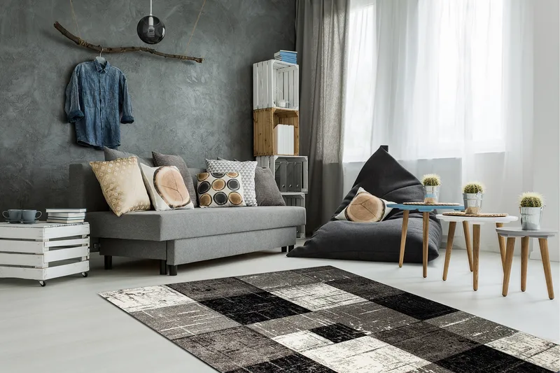 London Square Friezematta 133x190 - Svart/Grå - Textil & mattor - Mattor - Modern matta - Wiltonmattor