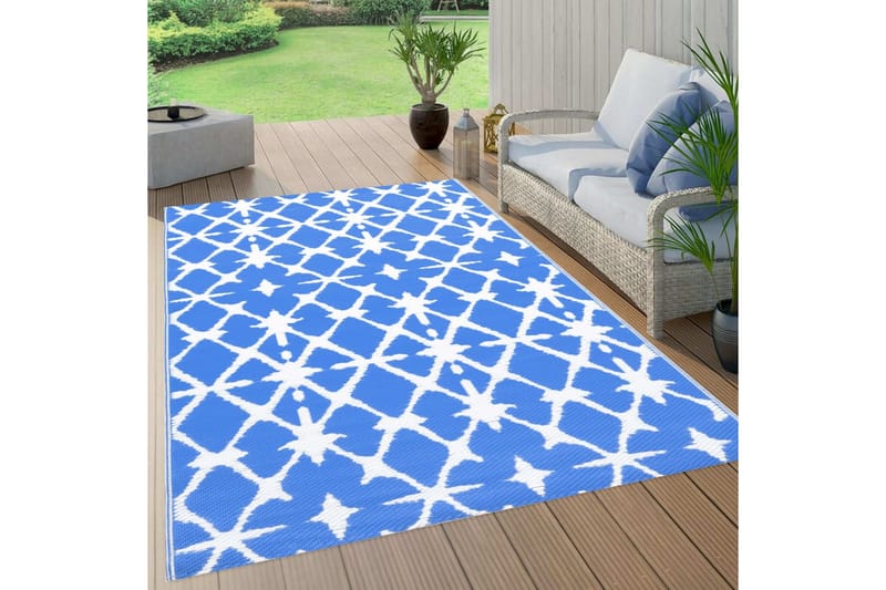 Utomhusmatta blå och vit 190x290 cm PP - Blå - Textil & mattor - Mattor - Utomhusmattor