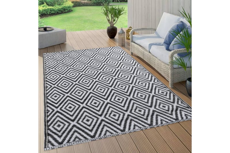 Utomhusmatta vit och svart 120x180 cm PP - Textil & mattor - Mattor - Utomhusmattor