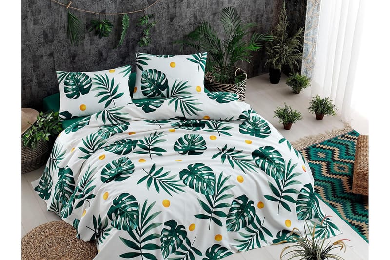 EnLora Home Överkast 200x235 cm - Vit/Grön/Gul - Textil & mattor - Sängkläder - Överkast - Överkast dubbelsäng