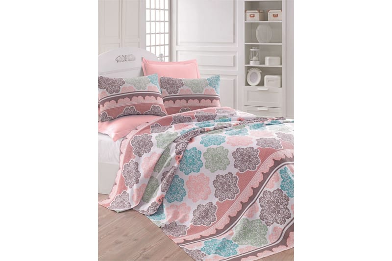 Eponj Home Överkast Enkelt 160x235 cm, Turkos/Rosa/Creme