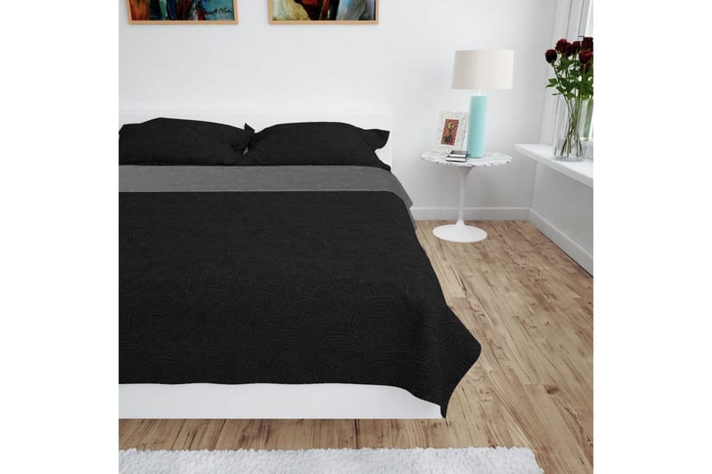 Ã–verkast dubbelsidigt 230x260 cm grå och svart - Grå/Svart - Textil & mattor - Sängkläder - Överkast