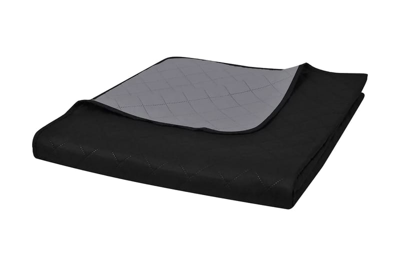 Dubbelsidigt vadderat överkast svart/grå 230x260 cm - Svart/Grå - Textil & mattor - Sängkläder - Överkast