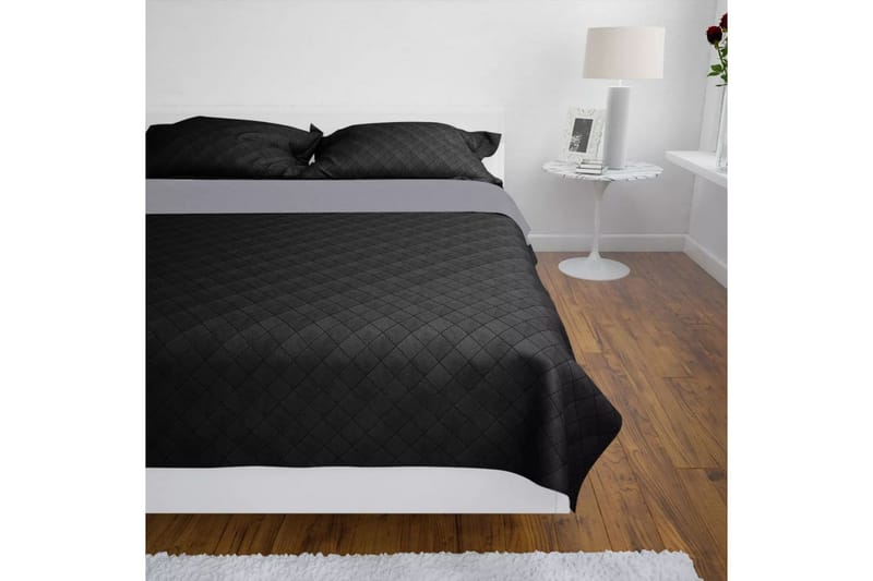 Dubbelsidigt vadderat överkast svart/grå 230x260 cm - Svart/Grå - Textil & mattor - Sängkläder - Överkast