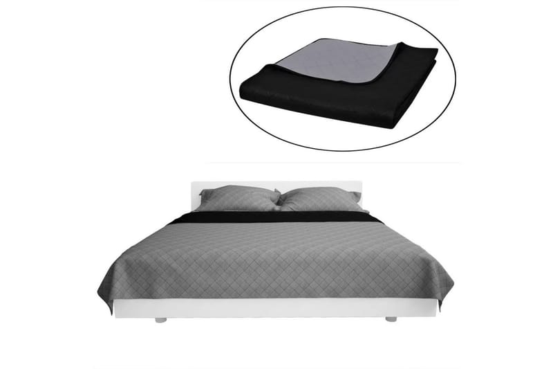 Dubbelsidigt vadderat överkast svart/grå 230x260 cm - Svart/Grå - Textil & mattor - Sängkläder - Överkast
