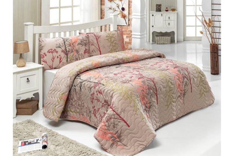 Eponj Home Överkast Dubbelt 200x220+2 Kuddfodral Quiltat - Beige/Röd/Rosa/Grön - Textil & mattor - Sängkläder - Överkast - Överkast enkelsäng