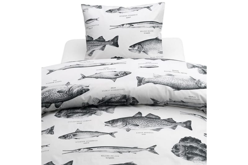Påslakanset Enkelsäng 2-Dels Havsfiskar Vit, undefined