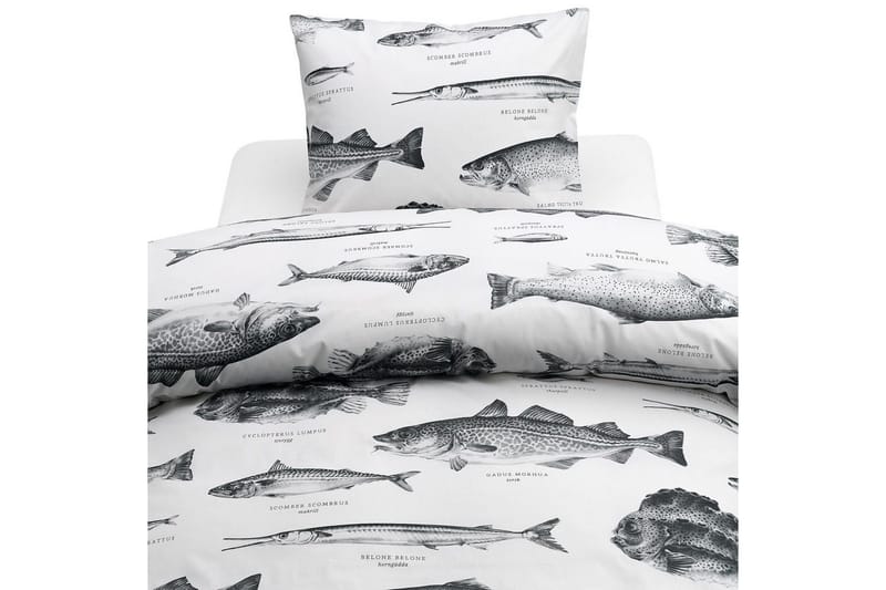 Påslakanset Enkelsäng 2-Dels Havsfiskar Vit, undefined