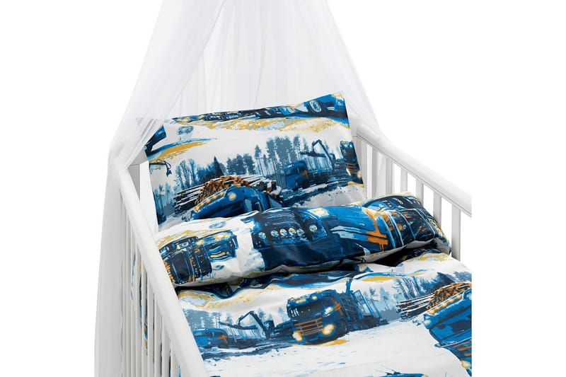 Påslakanset till Spjälsäng 2-Dels Lastbilar Marinblå, undefined