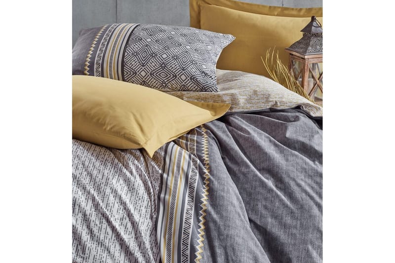 Bäddset Ranforce Dubbel Täckeöverdrag Set Doezum Grå / Senapsgul / Vit Grå, Mustard Yellow,Vit - Textil & mattor - Sängkläder - Bäddset & påslakanset