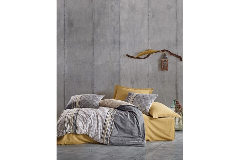 Bäddset Ranforce Dubbel Täckeöverdrag Set Doezum Grå / Senapsgul / Vit Grå, Mustard Yellow,Vit, undefined
