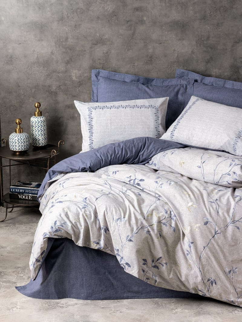Corvanel Bäddset 240x220 cm - Mörkblå Ljusgrå - Textil & mattor - Sängkläder - Bäddset & påslakanset
