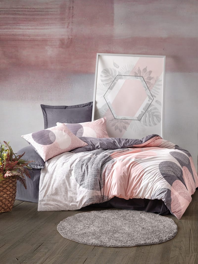 Dilsah Bäddset 140x200 cm - Grå Rosa Vit - Textil & mattor - Sängkläder - Bäddset & påslakanset