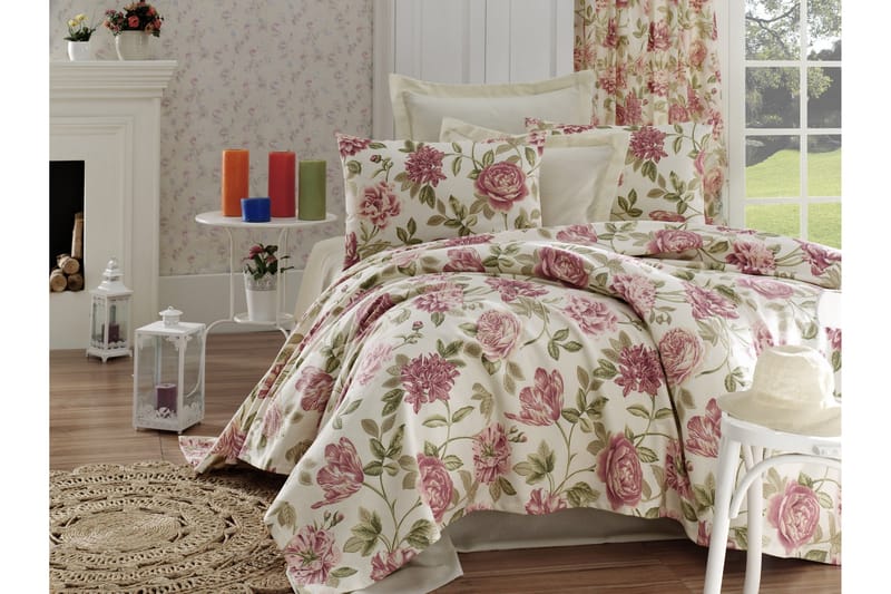 EnLora Home Överkast Enkelt 160x235+Lakan+Kuddfodral, Rosa