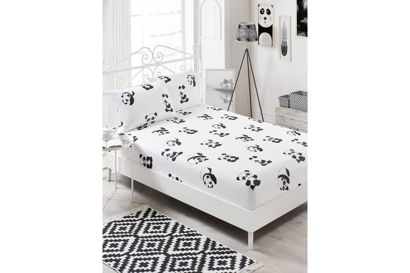 EnLora Home Lakan Dubbelt 160x200 cm+Kuddfodral, Svart/Vit