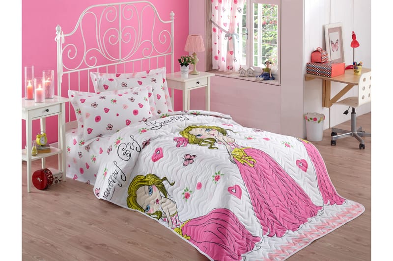 Eponj Home Överkast Enkelt 160x220+Kuddfodral Quiltat - Vit/Rosa/Gul - Bäddset & påslakanset - Överkast