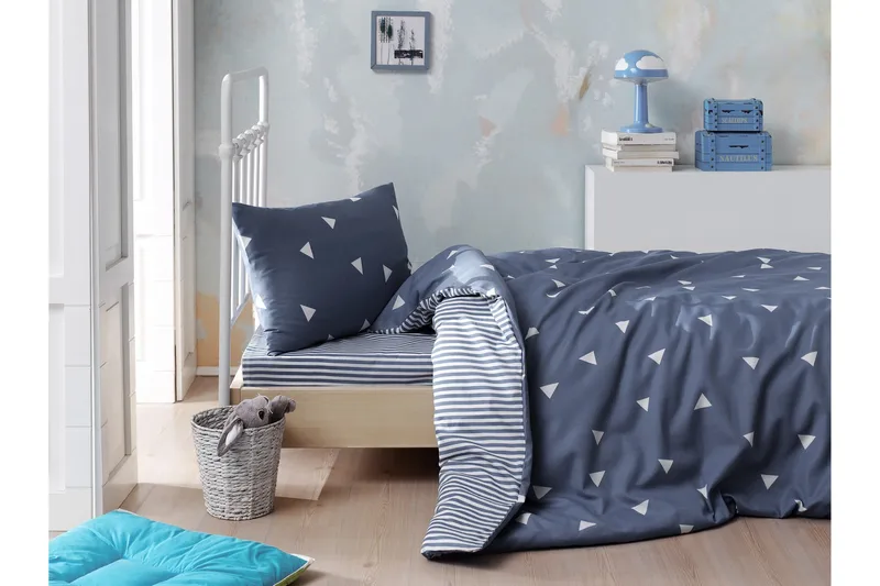 Eponj Home Bäddset Enkelt 3-dels, Blå/Vit