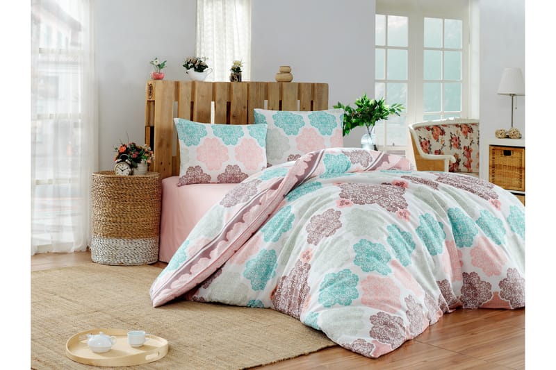 Eponj Home Bäddset Enkelt 3-dels - Turkos/Rosa/Creme - Textil & mattor - Sängkläder - Bäddset & påslakanset