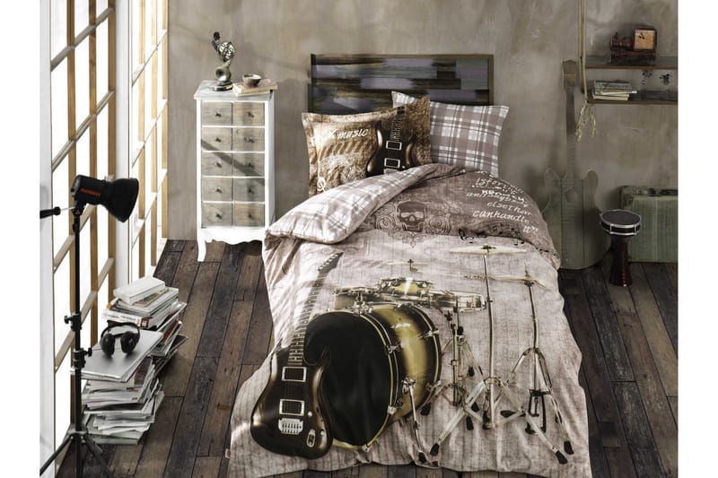 Hobby Bäddset Enkelt 3-dels Poplin, Vit/Brun/Svart/Beige