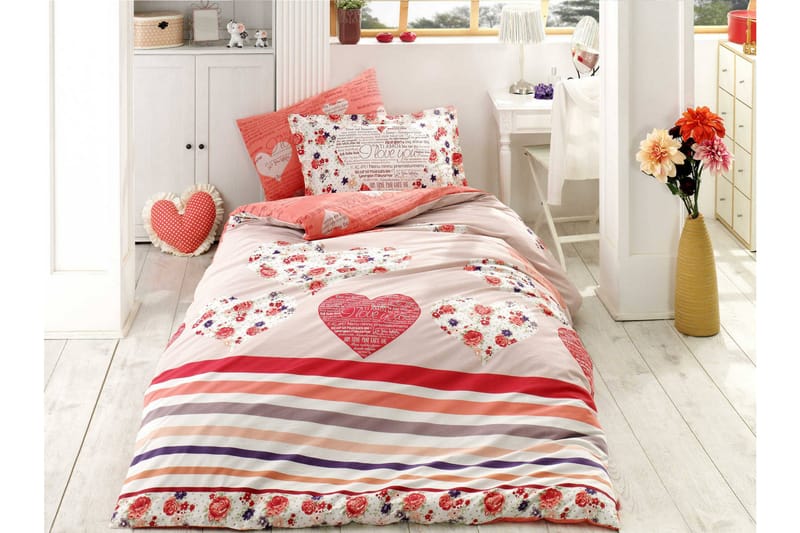 Hobby Bäddset Enkelt 3-dels Poplin - Creme/Röd/Vit/Lila - Textil & mattor - Sängkläder - Bäddset & påslakanset