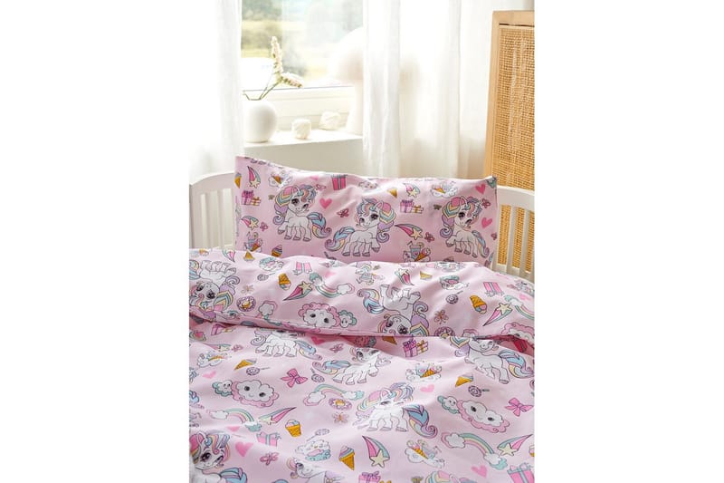 Påslakan 2-Dels Set Enhörning Spjälsäng Rosa - Textil & mattor - Sängkläder - Bäddset & påslakanset