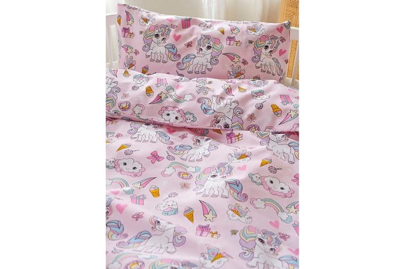 Påslakan 2-Dels Set Enhörning Spjälsäng Rosa - Textil & mattor - Sängkläder - Bäddset & påslakanset