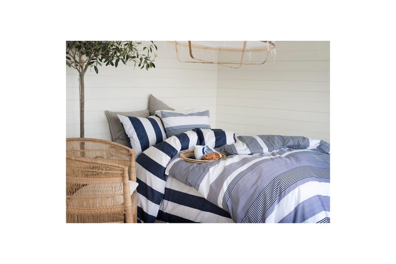 Påslakanset Dubbelsäng 3-Dels Block Stripe - Marinblå - Textil & mattor - Sängkläder - Bäddset & påslakanset