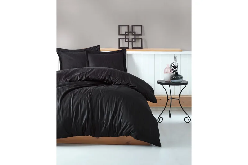Cotton Box Bäddset Dubbelt 4-dels Premium Satin, Svart