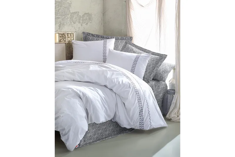 Cotton Box Bäddset Dubbelt 6-dels Ranforce, Grå/Vit