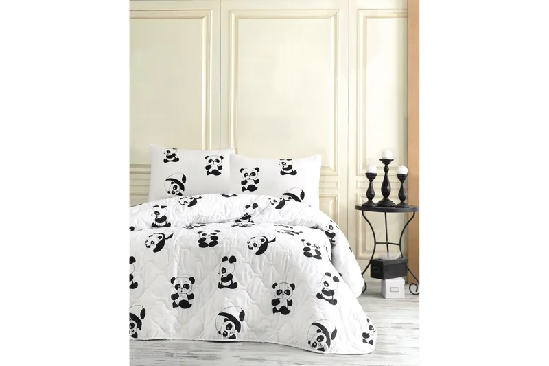 EnLora Home Överkast Dubbelt 200x220+2 Kuddfodral Quiltat, Svart/Vit