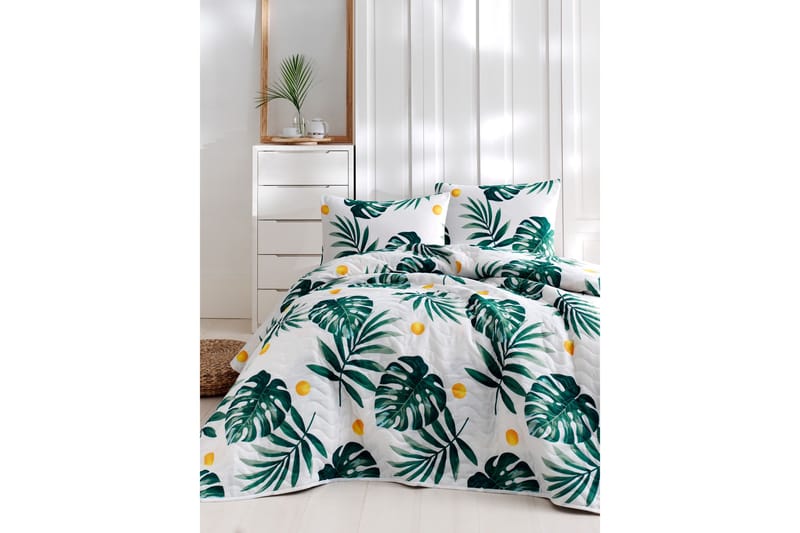 EnLora Home Överkast Dubbelt 200x220+2 Kuddfodral, Vit/Grön/Gul