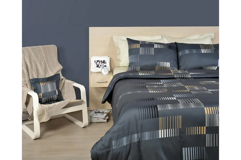 Eponj Home Bäddset Dubbelt 4-dels - Antracit/Gul/Vit - Textil & mattor - Sängkläder - Bäddset & påslakanset - Påslakanset dubbelsäng