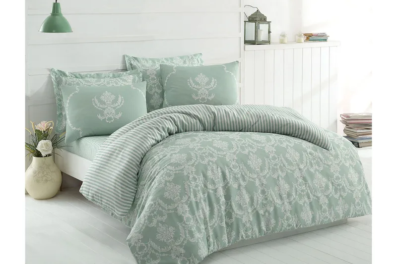 Eponj Home Bäddset Dubbelt 4-dels - Grön/Vit - Textil & mattor - Sängkläder - Bäddset & påslakanset - Påslakanset dubbelsäng