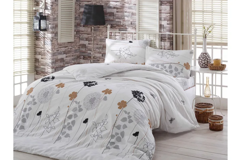 Eponj Home Bäddset Dubbelt 4-dels, Vit/Grå/Svart/Brun