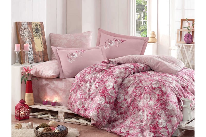 Hobby Bäddset Dubbelt 6-dels Exklusiv Satin - Rosa/Vit - Textil & mattor - Sängkläder - Bäddset & påslakanset - Påslakanset dubbelsäng