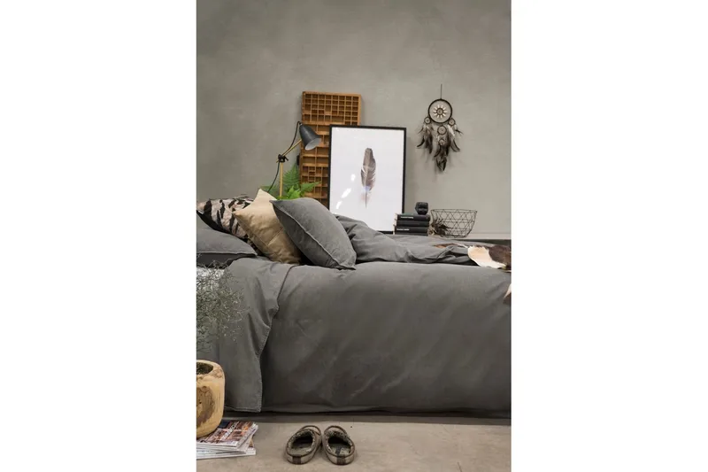 Påslakanset Dubbelsäng 3-Dels Washed - Grå - Textil & mattor - Sängkläder - Bäddset & påslakanset - Påslakanset dubbelsäng