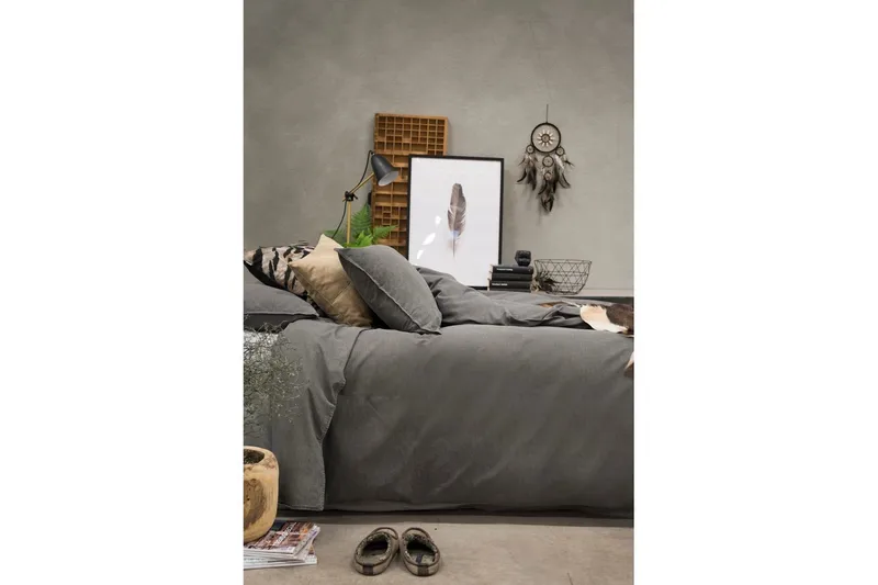 Påslakanset Dubbelsäng 3-Dels Washed - Grå - Textil & mattor - Sängkläder - Bäddset & påslakanset - Påslakanset dubbelsäng