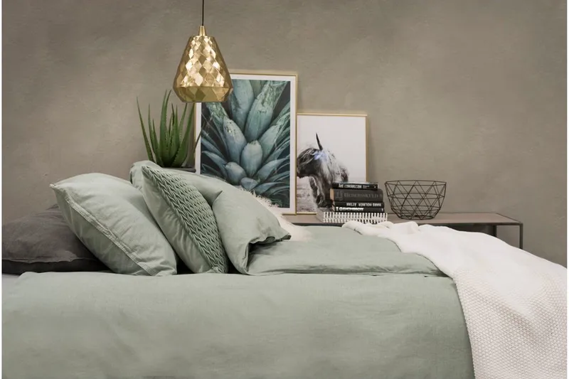 Påslakanset Dubbelsäng 3-Dels Washed - Grön - Textil & mattor - Sängkläder - Bäddset & påslakanset - Påslakanset dubbelsäng