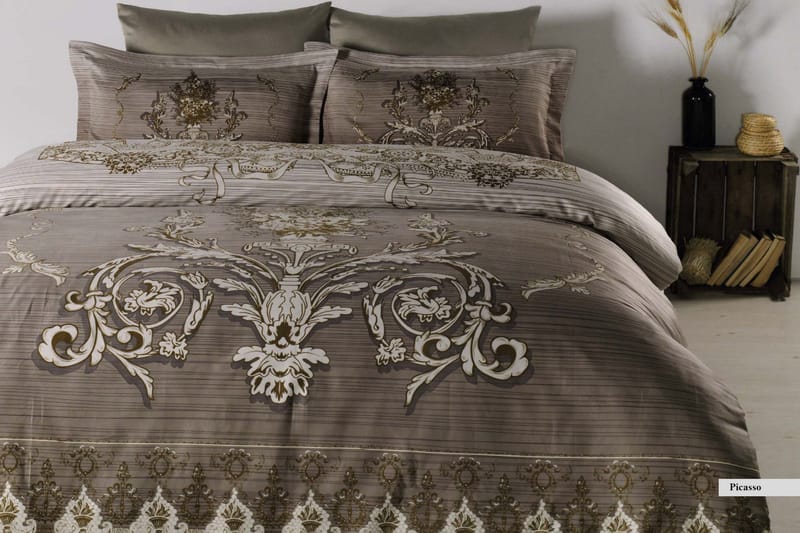 Primacasa by Türkiz Bäddset Dubbelt 6-dels Satin - Brun/Vit/Beige - Textil & mattor - Sängkläder - Bäddset & påslakanset - Påslakanset dubbelsäng
